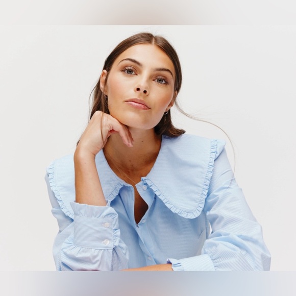 Indigo Poppy|NWT pastel blue oversized Peterpan collar top,Size M••• 100% cotton - Picture 1 of 8